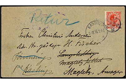 10 øre Chr. X på brev fra Kirkehyllinge ved Roskilde annulleret med stjernestempel SÆBY til Magleby på Amager. Eftersendt flere gange og returneret som ubekendt med stempler fra Kastrup d. 3.12.1918 og St. Magleby d. 27.11.1918.