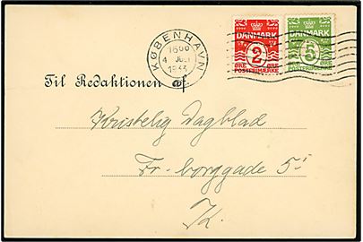 2 øre og 5 øre Bølgelinie med perfin (bølger = Københavns Kommune) på lokalt brevkort fra De Gamles By stemplet København d. 4.7.1933.