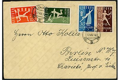 Komplet sæt 1. Nationale Olympiade på brev fra Silute d. 12.8.1938 til berlin, Tyskland.