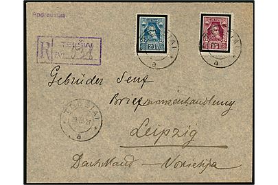 15 c. og 25 c. Basanavicius sørge udg. på anbefalet brev fra Telsiai d. 29.3.1927 til Leipzig, Tyskland.