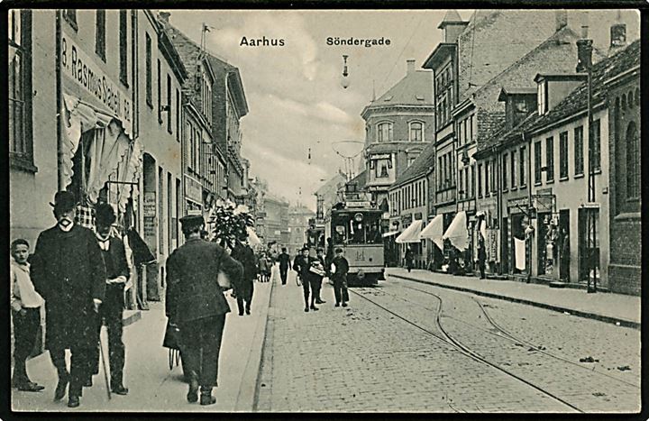 Aarhus, Søndergade med sporvogn no. 14. Wm. Rohweder u/no.