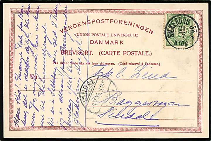 Viborg, Rindsholm Aa. Warburg no. 939. Frankeret med 5 øre Våben annulleret med lapidar Silkeborg JB.P. d. 21.7.1905 til Sindal.