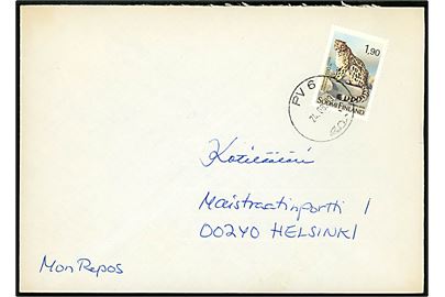 1,90 mk. Högholmen dyrepark 100 år på brev annulleret med bureaustempel PV 6 d. 24.8.1989 til Helsinki.