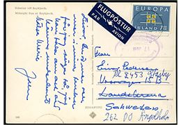 7 kr. Europa udg. på luftpost brevkort annulleret med svagt stempel d. 11.6.1970 til Landskrona, Sverige - eftersendt til Ängelholm.