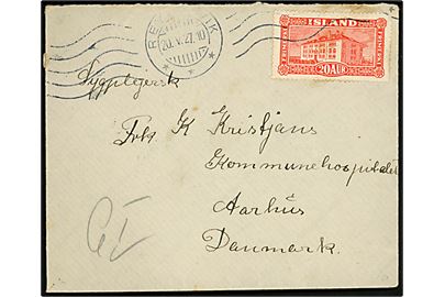 20 aur Landskab på brev fra Reykjavik d. 20.5.1927 til Aarhus, Danmark. 