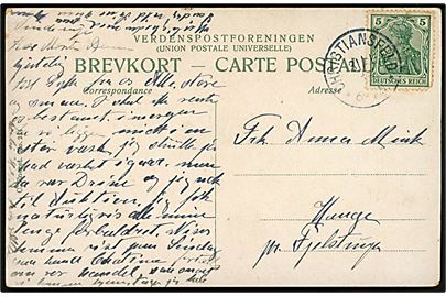 5 pfg. Germania på brevkort stemplet Christiansfeld d. 31.1.1913 til Fjelstrup.