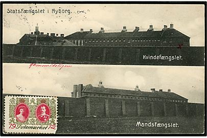 Nyborg, Statsfængsel med Kvindefængsel og Mandsfængsel. U/no. Dateret Nyborg Strafanstalt med 5 øre Bølgelinie fra Nyborg d. 9.12.1912 til Horsens.