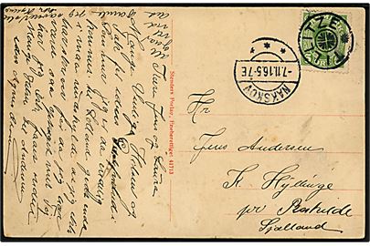 5 øre Chr. X på brevkort annulleret med stjernestempel TILITZE og sidestemplet Nakskov d. 7.11.1916 til Kirke Hyllinge pr. Roskilde.