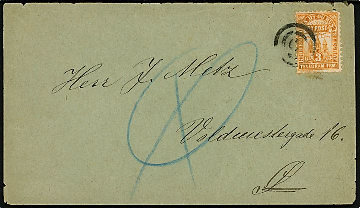 Kjøbenhavns Bypost. 3 øre 1880 udg. på brev annulleret med stumt 3-ringsstempel til Kjøbenhavn Ø. Attest Nielsen