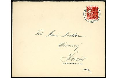 15 øre Karavel på brev fra Nykøbing M. annulleret med bureaustempel Skive - Nykøbing M. T. 1170 d. 27.2.1933 til Korsør.