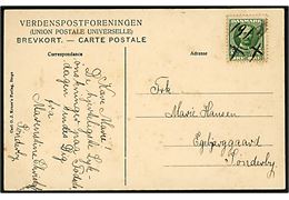5 øre Fr. VIII på brevkort (Møens Klint, Stejlebjerg) annulleret med blæk 19/3 X X sendt lokalt i Sønderby pr. Borre på Møn.