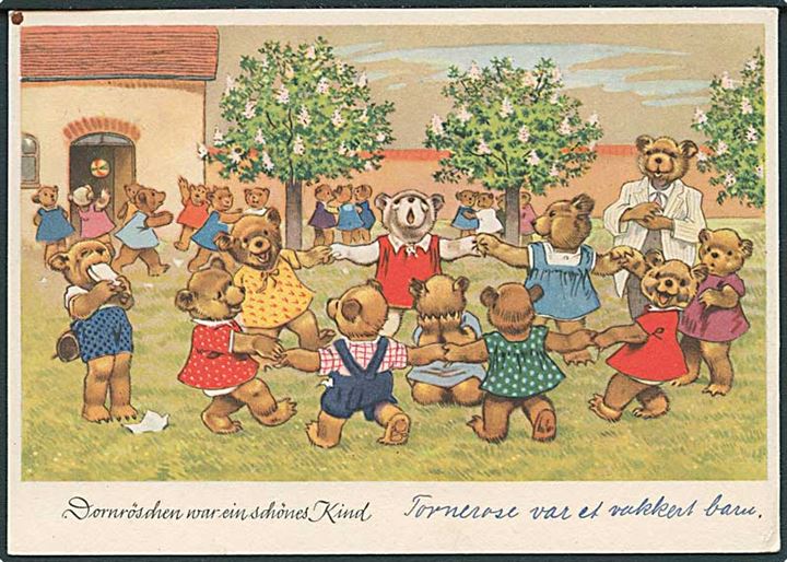 5 søde tyske tegnede kort med bamsebørn i skolen. År: 1956 & 1958. No. 5543-5547.