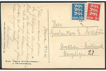 5 s. og 10 s. Løve på brevkort fra Narva-Joesuu d. 18.7.1935 til Stockholm, Sverige.