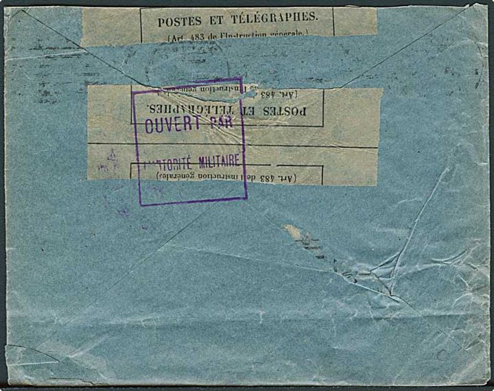 25 c. blandingsfrankeret brev fra Paris d. 28.9.1915 til København, Danmark. Åbnet af fransk censur.