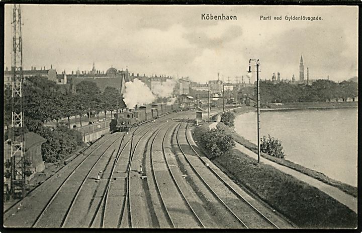 Gyldenløvesgade med jernbane og damptog. N. N. no. 50. Kvalitet 8