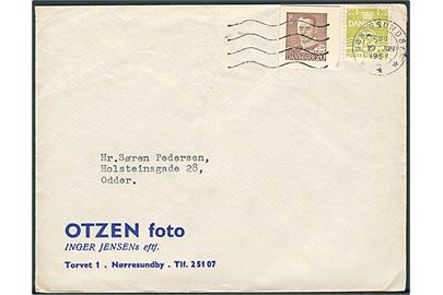 12 øre Bølgelinie og 20 øre helsagsafklip på brev fra Nørresundby d. 29.6.1957 til Odder.