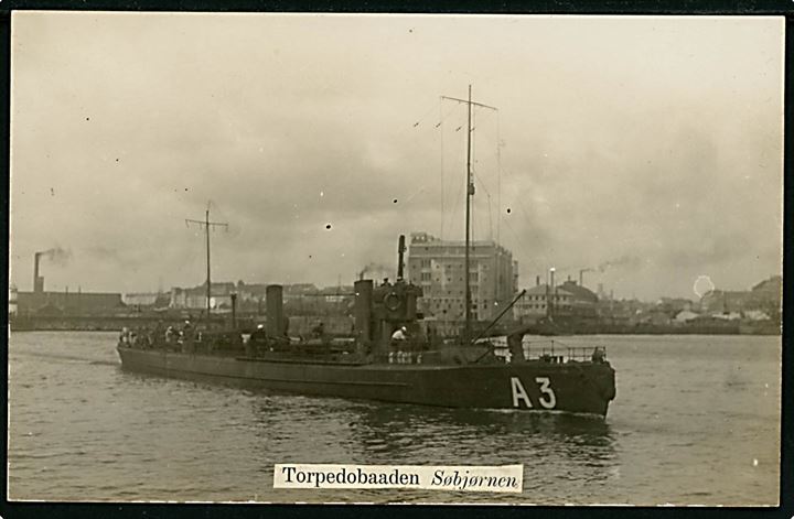 Marine. “Søbjørnen” (A3), torpedobåd. Fotokort u/no. Kvalitet 7