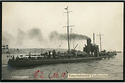 Marine. “Vindhunden”, torpedobåd. Fotokort H. A. Ebbesen u/no. Kvalitet 7