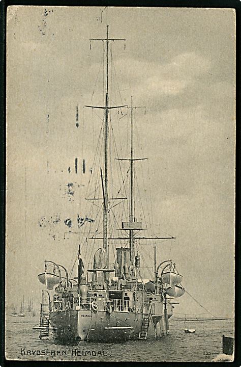 Marine. “Heimdal”, krydser. A. Nielsen u/no. Julehilsen fra Piræus 1908 sendt i marinepostsæk til København. Kvalitet 7