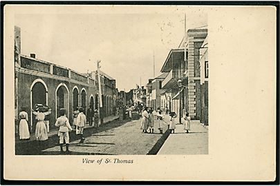 D.V.I., St. Thomas, gadeparti. U/no. Sendt fra Curcao 1904.  Kvalitet 7