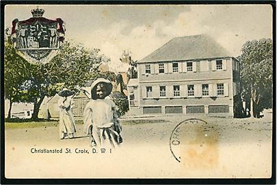 D.V.I., St. Croix, Christiansted, gadeparti og rigsvåben. Lightbourn St. Croix no. 16. Kvalitet 7