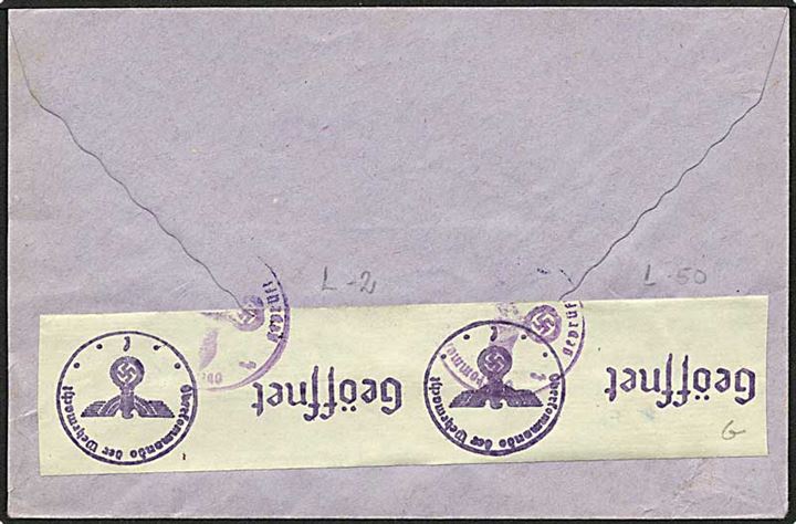 4 franc  på blandingsfrankeret brev fra på brev fra Frankrig d. 2.8.1943 til International Røde Kors i Geneve, Schweiz. Åbnet af tysk censur med god fortrykt censurbanderole fra Briefprüfstelle Lyon (l)