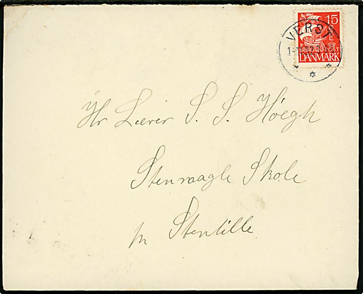 15 øre Karavel på brev annulleret med brotype IIIb Verst d. 1.11.1932 til Stenlille.