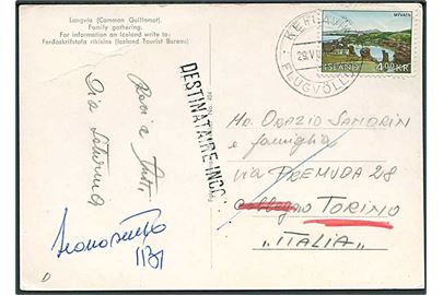 4 kr. Myvatn på brevkort fra Keflavik Flugvöllur 1967 til Torino, Italien. Retur som ubekendt.