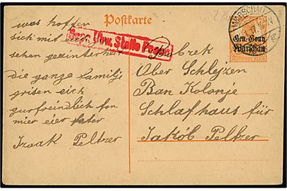 7½ pfg. Gen-Gouv. Warschau provisorisk helsagsbrevkort dateret Praga og stemplet Warschau d. 24.1.1917 til Bobrek, Oberschlesien. Tysk censur fra Posen.