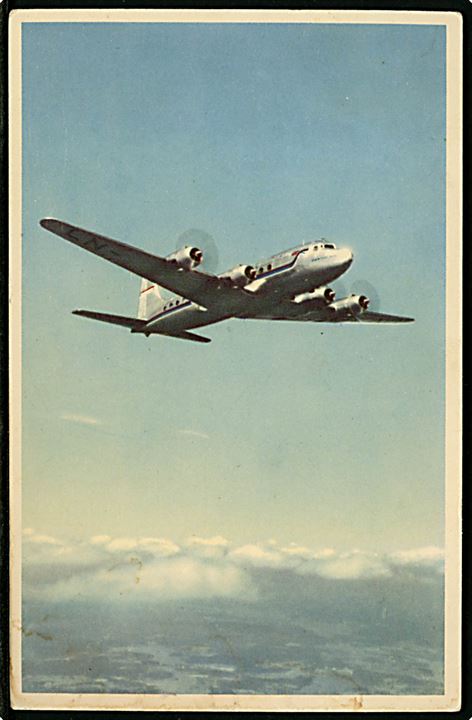Douglas DC-6 maskine fra SAS. Reklamekort u/no. Har været opklæbet.
