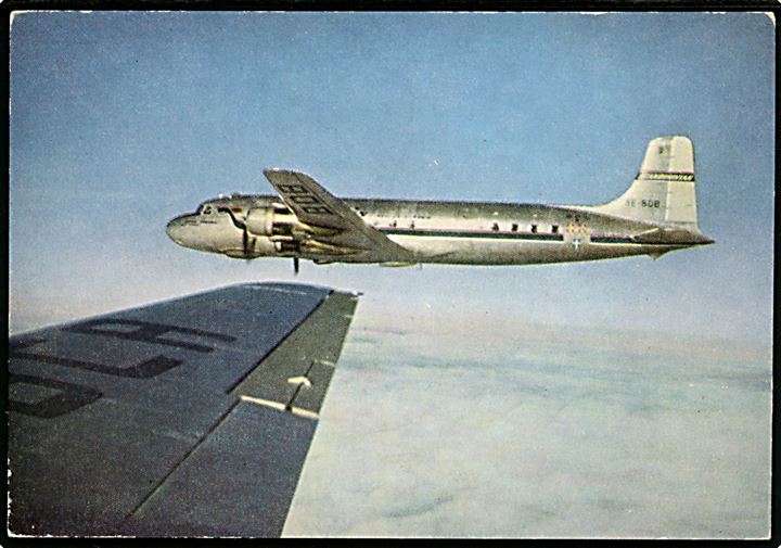 Douglas DC-6 SE-BDB Agne Viking fra SAS. Reklamekort u/no.