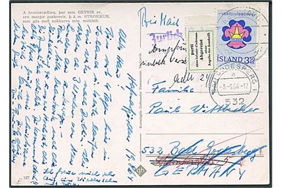 3,50 kr. Spejder udg. på brevkort fra Reykjavik 1964 til Bad Godesberg, Tyskland. Modtager afrejst, retur til afsender.