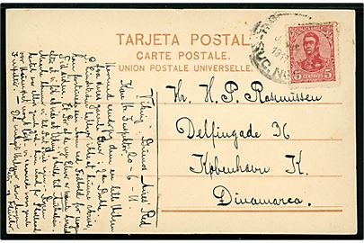5 c. på brevkort (Argentinske dragter) fra elev ombord på skoleskibet Viking i Buenos Aires d. 20.6.1911 til København, Danmark.
