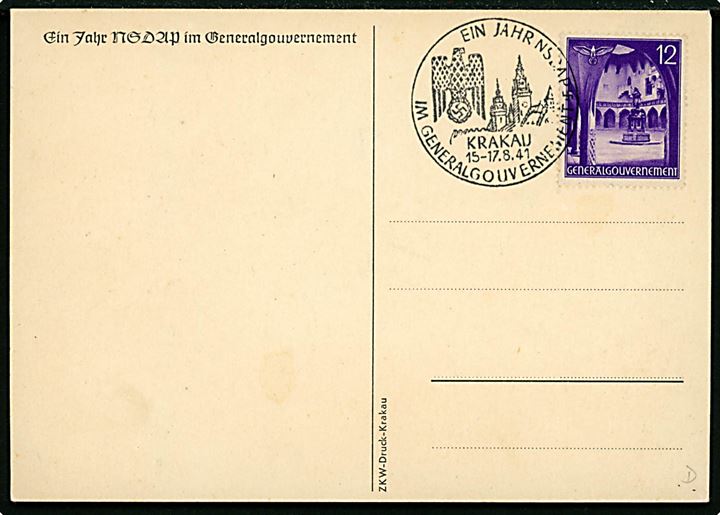 Generalgouvernement, Tag der NSDAP 15.-17. August 1941. 12 gr. frankeret uadresseret brevkort med særstempel fra Krakau d. 15-17.8.1941.