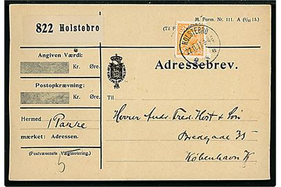 35 øre Chr. X single på adressebrev for pakke fra Holstebro d. 22.11.1917 til København.
