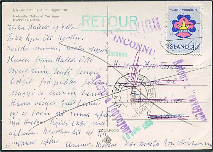 3,50 kr. Spejder udg. på brevkort fra Reykjavik 1965 til Torremolinos, Spanien. Retur som ubekendt.