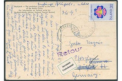 3,50 kr. Spejder udg. på brevkort fra Keflavik Flugvöllur 1965 til Pforzheim, Tyskland. Retur som ubekendt.