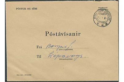 Ufrankeret postsag til postanvisning med protype stempel Borgarfjördur d. 21.10.1971 til Kóparvagur.