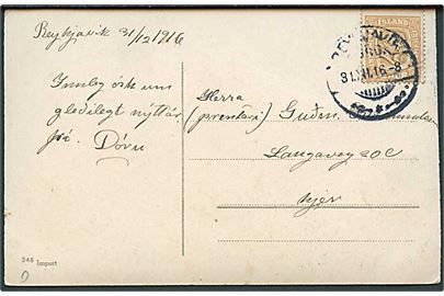 3 aur To Konger på lokalt brevkort i Reykjavik d. 31.12.1916.