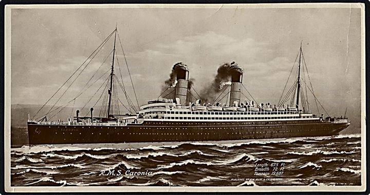 Caronia, S/S, Cunard Line. 13½*25½ cm billede. C. W. Hunt & Co., Liverpool.
