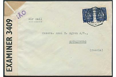 1$75 i parstykke på luftpostbrev fra Lissabon d. 19.10.1944 til Göteborg, Sverige. Åbnet af britisk censur PC90/3409.