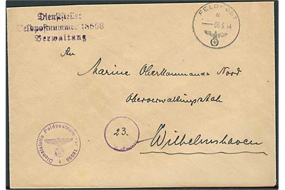Ufrankeret tysk feltpostbrev stemplet Feldpost d d. 6.6.1944 til Wilhelmshaven. Briefstempel Dienststelle Feldpostnummer 18558 = Stab und Einheit Marine-Flak-Abteilung 814 stationeret i Hansted.