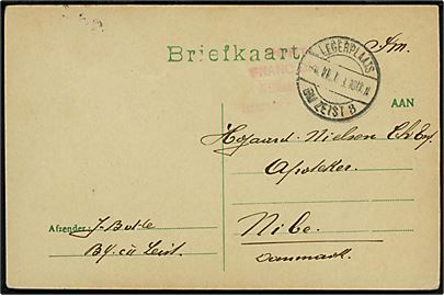 Ufrankeret interneret brevkort fra belgisk krigsfange i Legerplaats bij Zeist d. 4.2.1918 til Nibe, Danmark.