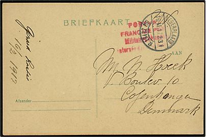 Ufrankeret interneret brevkort fra belgisk krigsfange i Legerplaats bij Zeist d. 16.2.1917 til København, Danmark.