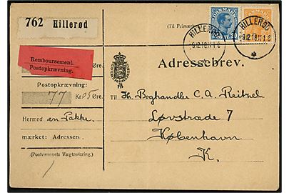 20 øre og 35 øre Chr. X på adressebrev for pakke med postopkrævning fra Hillerød d. 9.12.1918 til København.