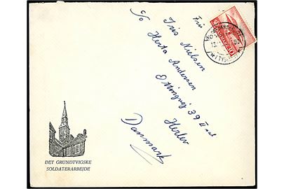 30 øre Ellehammer på fortrykt kuvert fra det grundtvigske soldaterarbejde sendt fra soldat ved Famb (Feldambulance) annulleret Det danske Kommando / * i Tyskland * d. 13.12.1957 til Herlev. Fuldt indhold.