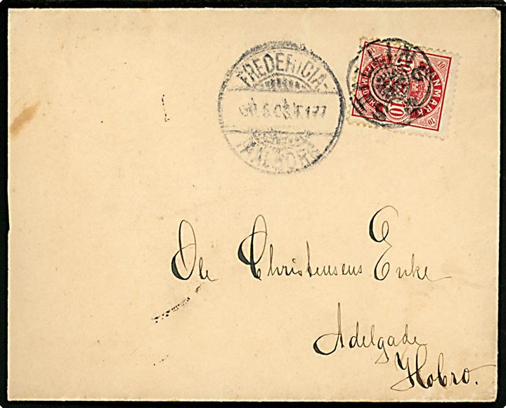 10 øre Våben på brev annulleret med stjernestempel STILLING og sidestemplet bureau Fredericia - Aalborg T.177 d. 30.5.1903 til Hobro.