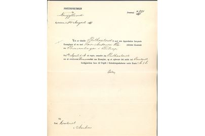 Skrivelse fra Postinspektøren for Nørrejylland i Kjøbenhavn d. 3.8.1880 til Postkontoret i Aarhus vedr. kontrakt om Brevsamling i Testrup. Brevsamlingssted var oprettet i Testrup i perioden 15.9.1878-19.6.1884, dog uden at få leveret et poststempel. 