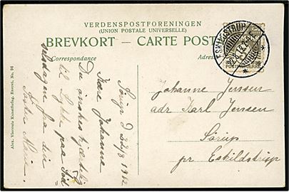 3 øre Bølgelinie på lokalt brevkort annulleret med brotype Ia Eskildstrup d. 22.8.1912.