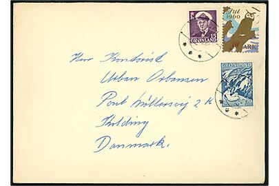 15 øre Fr. IX og 60 øre Havets Moder, samt Dansk Julemærke 1960, på brev fra Flådestation Grønnedal d. 17.12.1960 til Kolding.